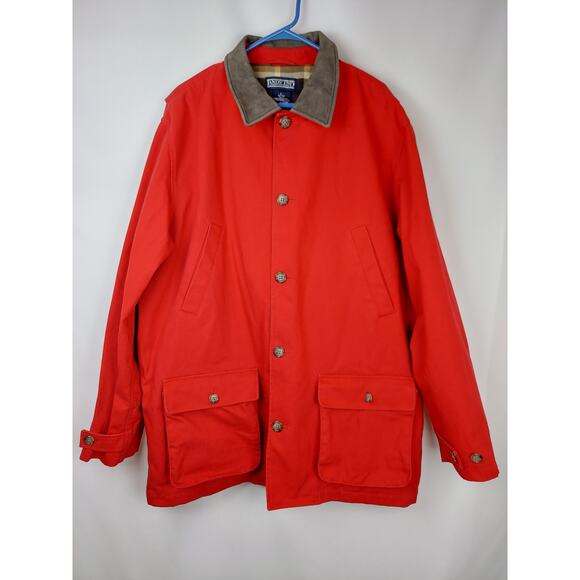 Lands End Men's Red Canvas Flannel Lined Chore Coat Jacket Suede Collar Size XLT